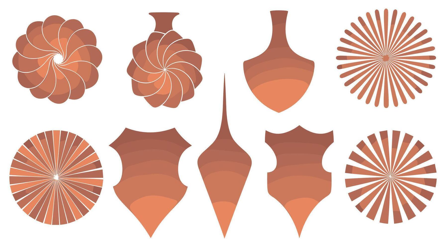 Artistic Illustrations of Geometric Shapes with a Copper and Earthy Color Palette Style vector