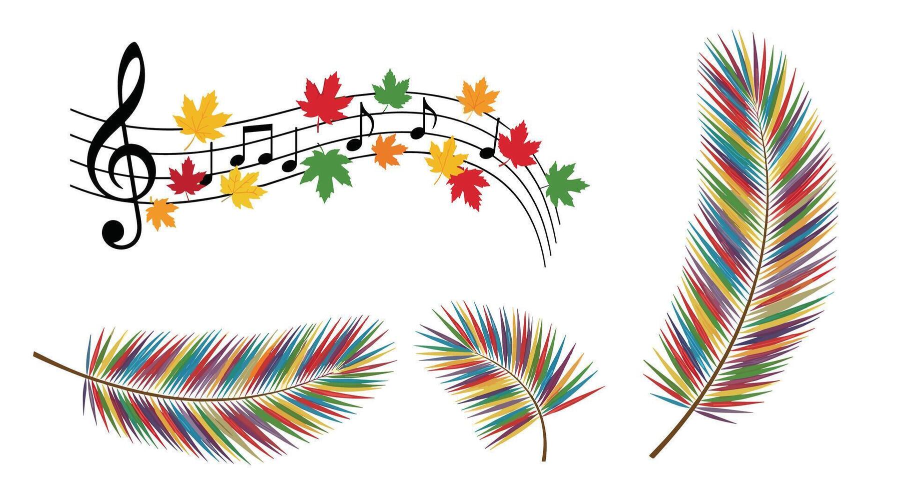 Autumnal Symphony A Colorful Dance of Music and Falling Leaves Decoration Elements vector