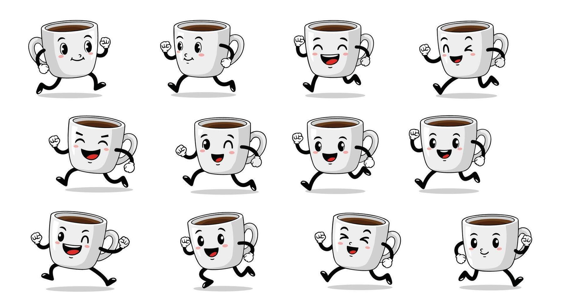Animated Coffee Cup Characters Running A Collection of Unique and Lively Coffee Illustrations vector