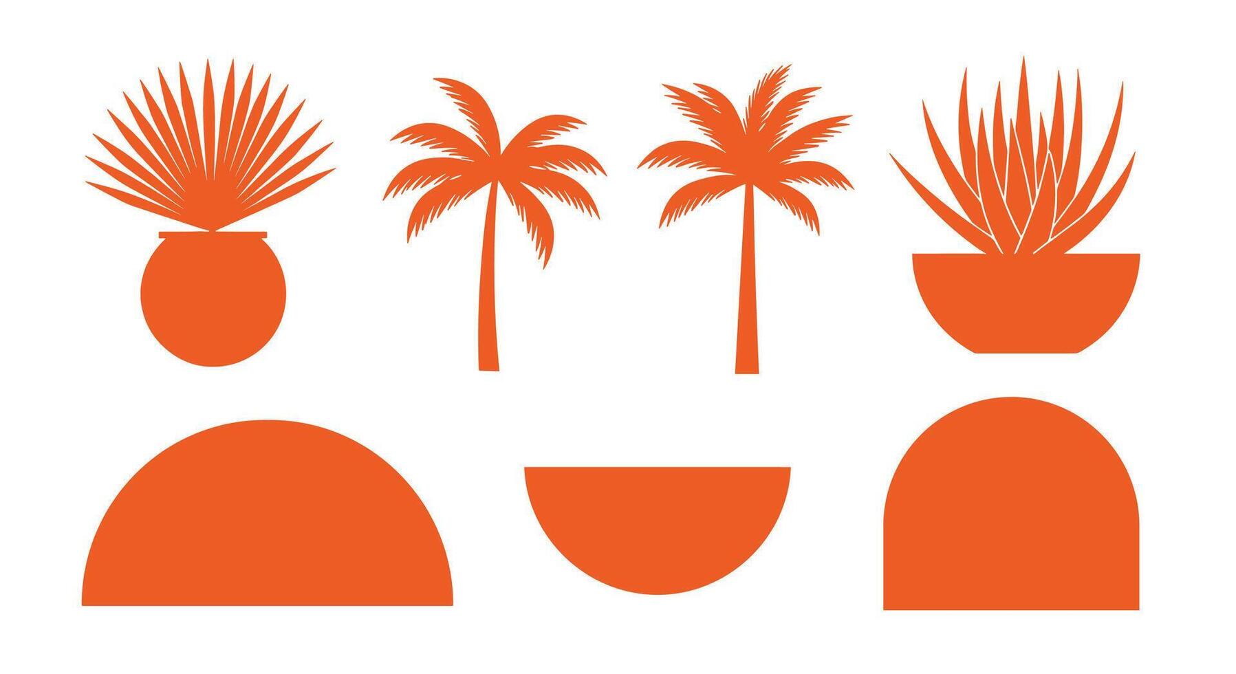 Orange Desert Oasis A Colorful and Unique Illustration of Plants and Shapes Collection vector