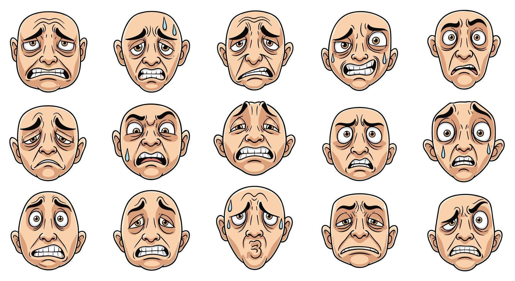 Diverse Facial Expressions Showing a Range of Emotions in an Animated Pixel Art Style vector