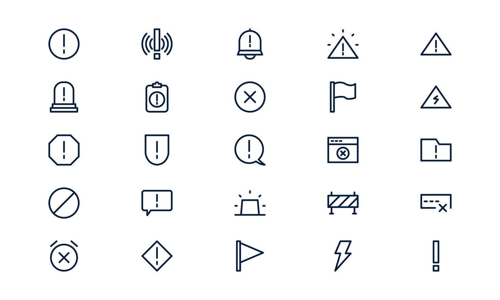 Warning icon illustrating alert signal, risk notification, and safety caution in outline line style vector