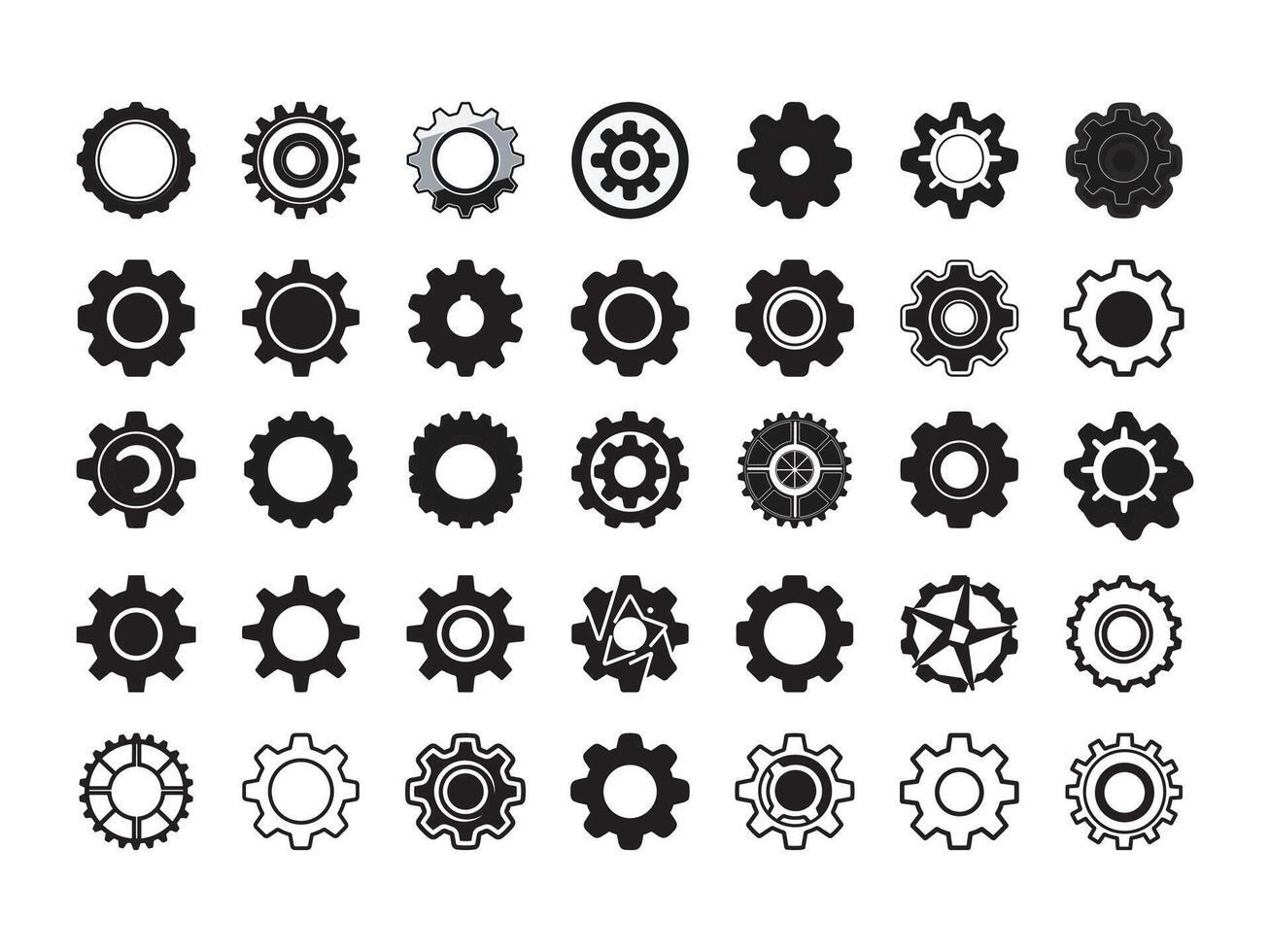 Gear icons bundle cogwheel industrial settings engineering design elements vector