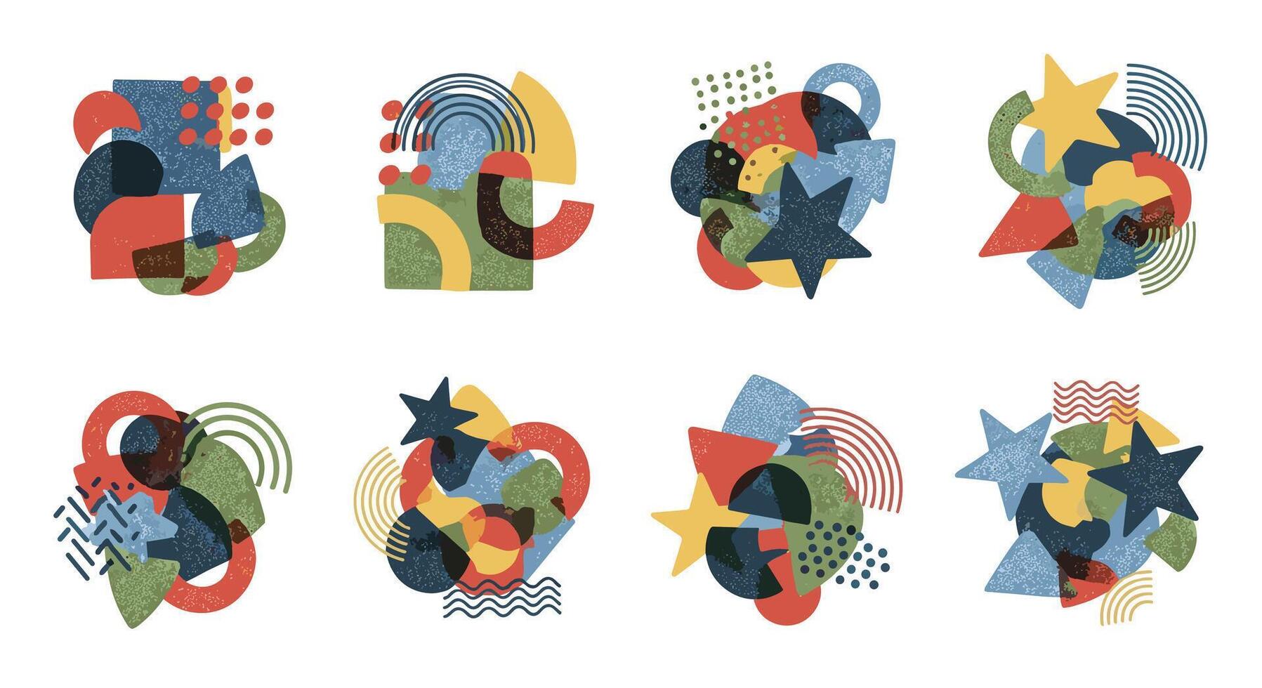 Abstract Geometric Compositions with Shapes Colors and Textures for Artistic Projects Designs vector