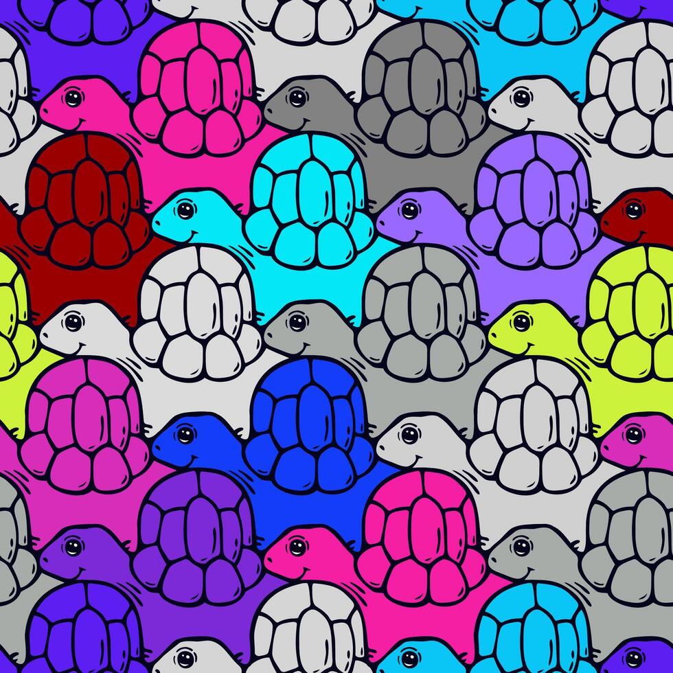 Neon turtle tessellation pattern with cyberpunk color palette vector