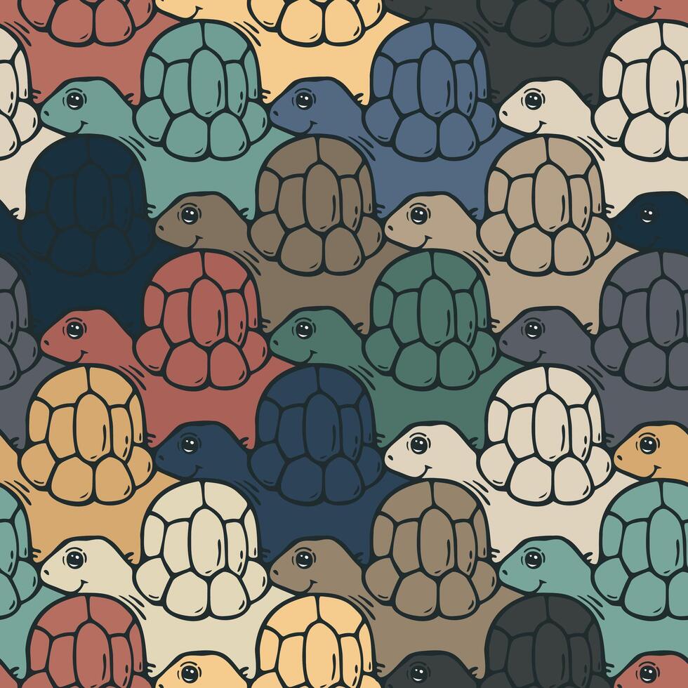 Trendy turtle tessellation pattern in muted colors vector