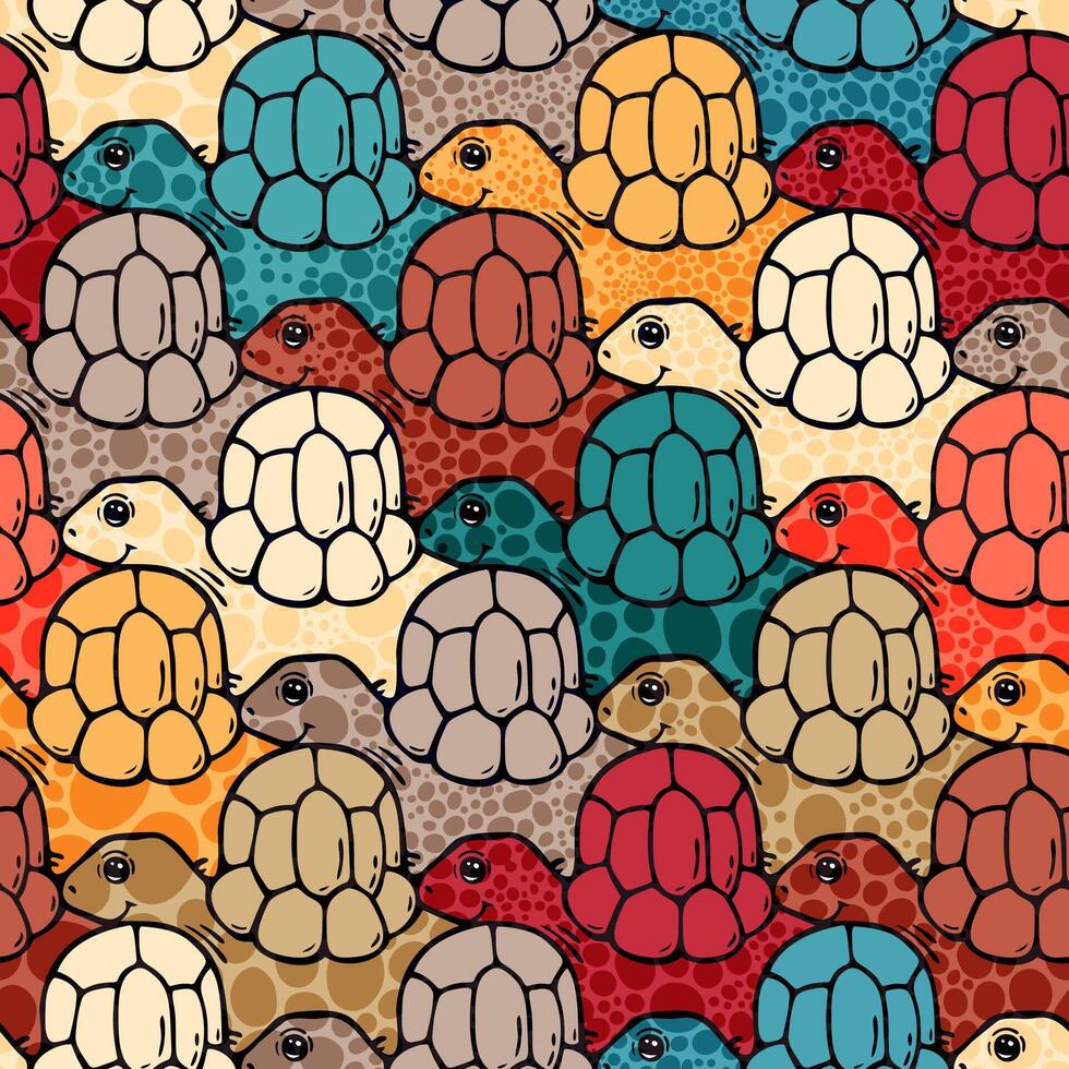 Bright turtle tessellation with bold cartoon color blocks vector