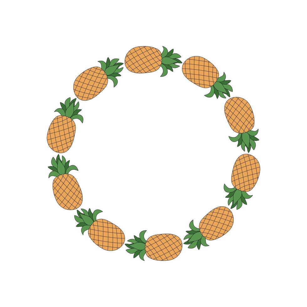 Frame, summer. Pineapple drawing, doodle illustration. Food, fruit. Hand drawn. Summer design, background for poster, postcard, bannern. vector