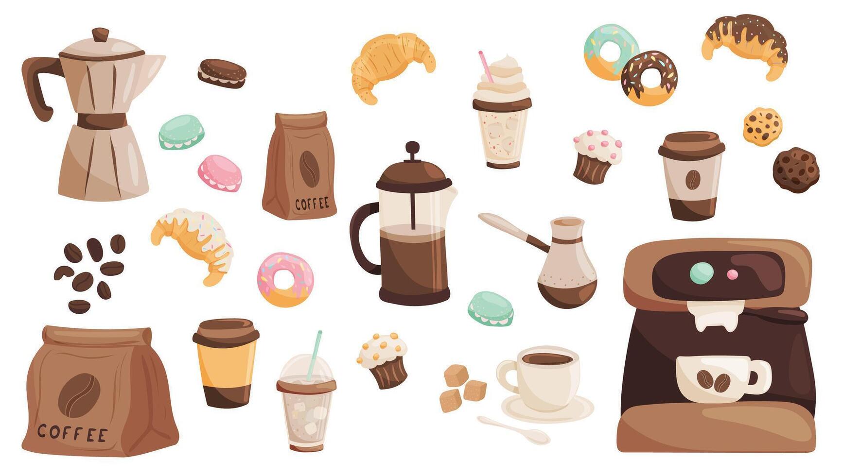 Coffee and dessert elements set in style vector