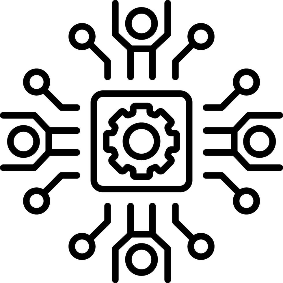 A linear style icon showing an ai module vector