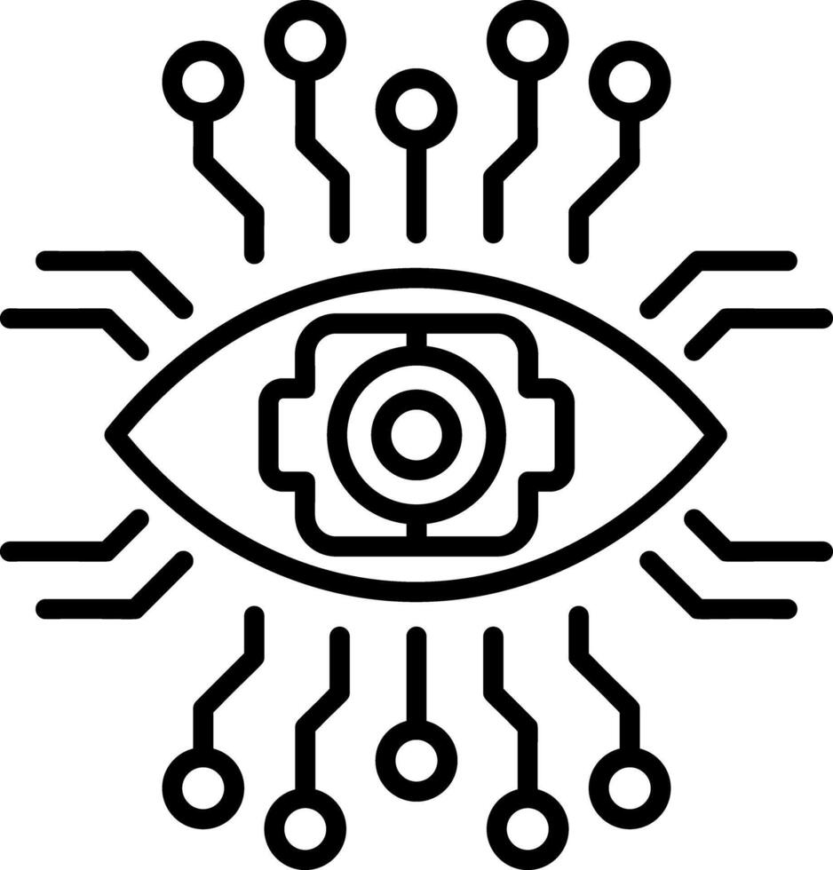 A line style icon depicting a robotic eye vector