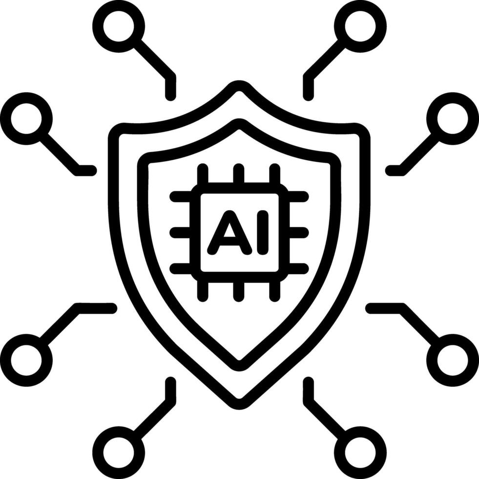 A linear style icon showing ai security vector