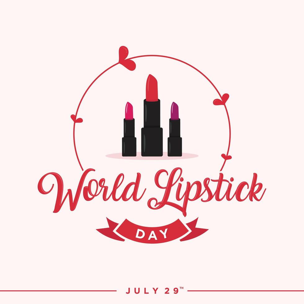 World Lipstick Day emblem with colorful lipstick vector