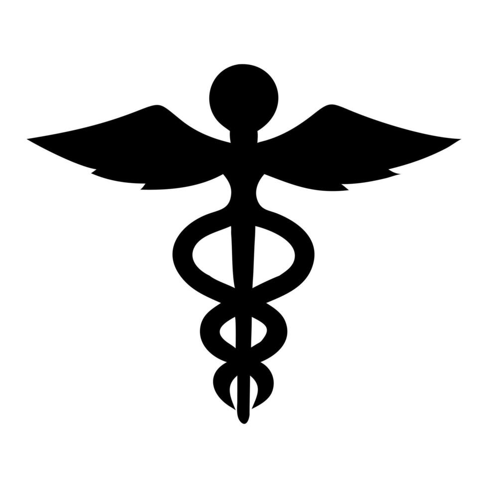 caduceus medical symbol black and white icon vector