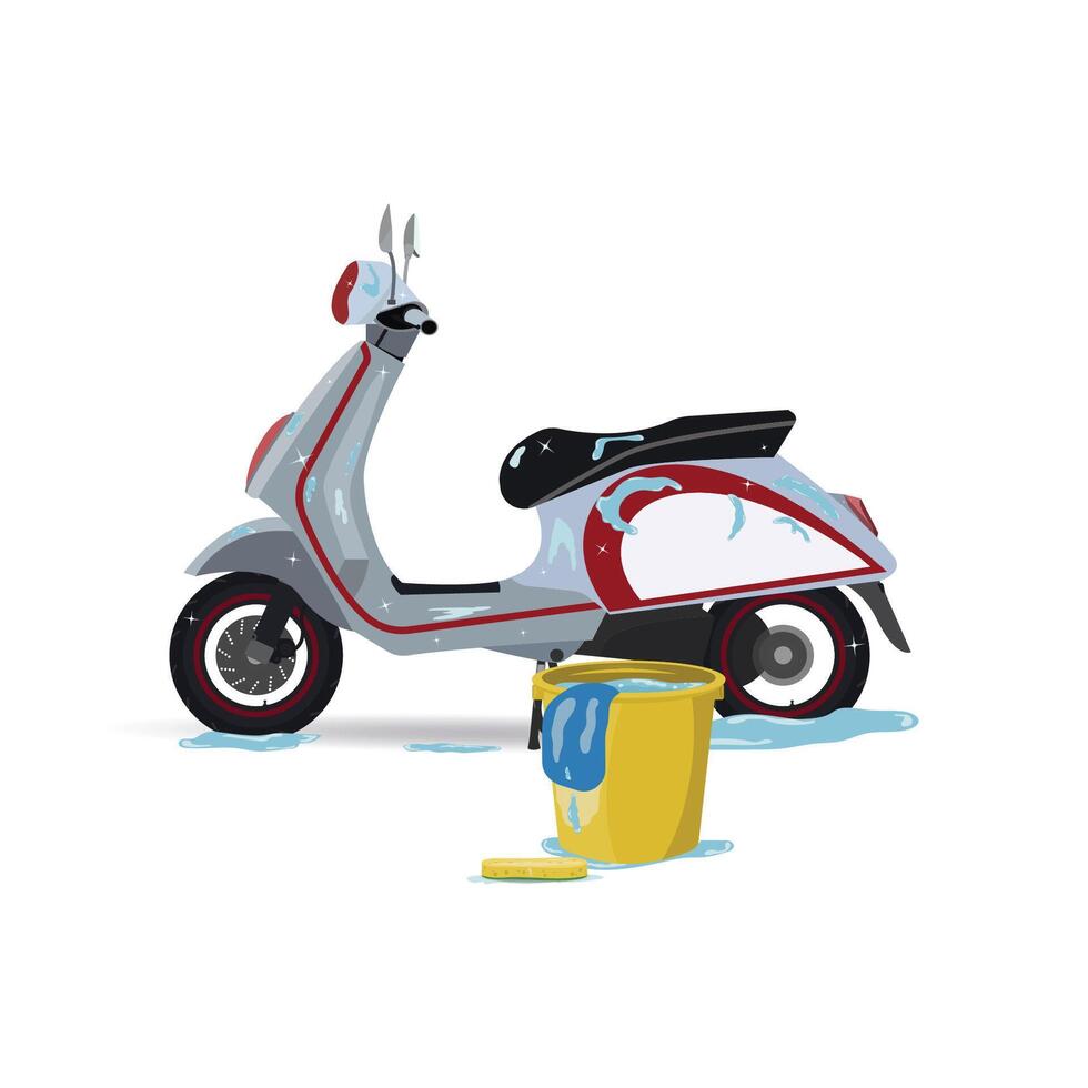 Washing a scooter graphic design illustration vector