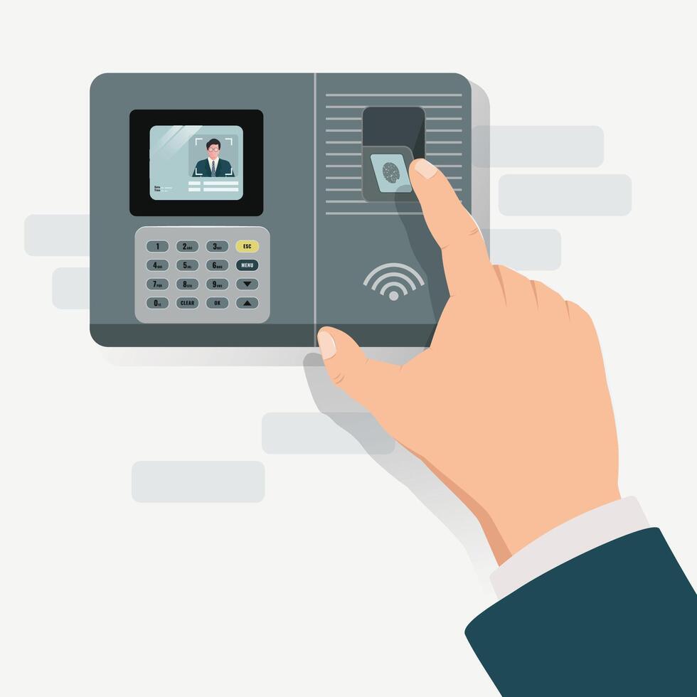 Employee hand doing biometric attendance stock design illustration vector