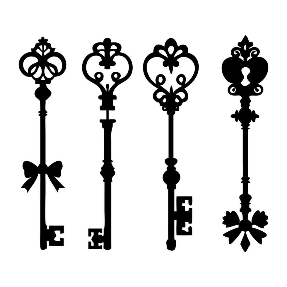 four ornate antique skeleton keys with bows vector