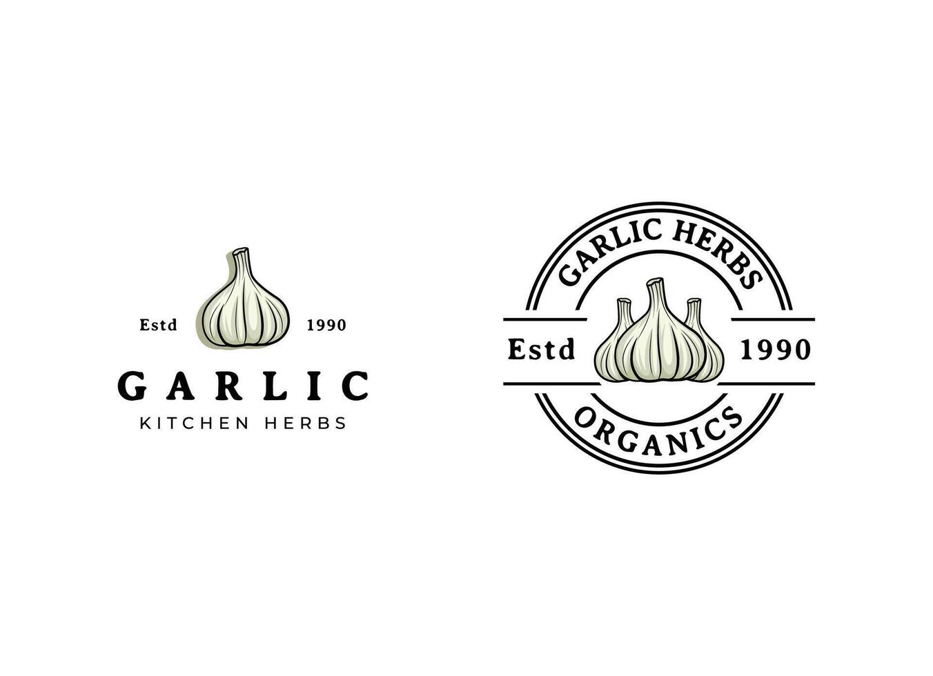 Farm Fresh Garlic Rustic Kitchen Herbs Emblem vector