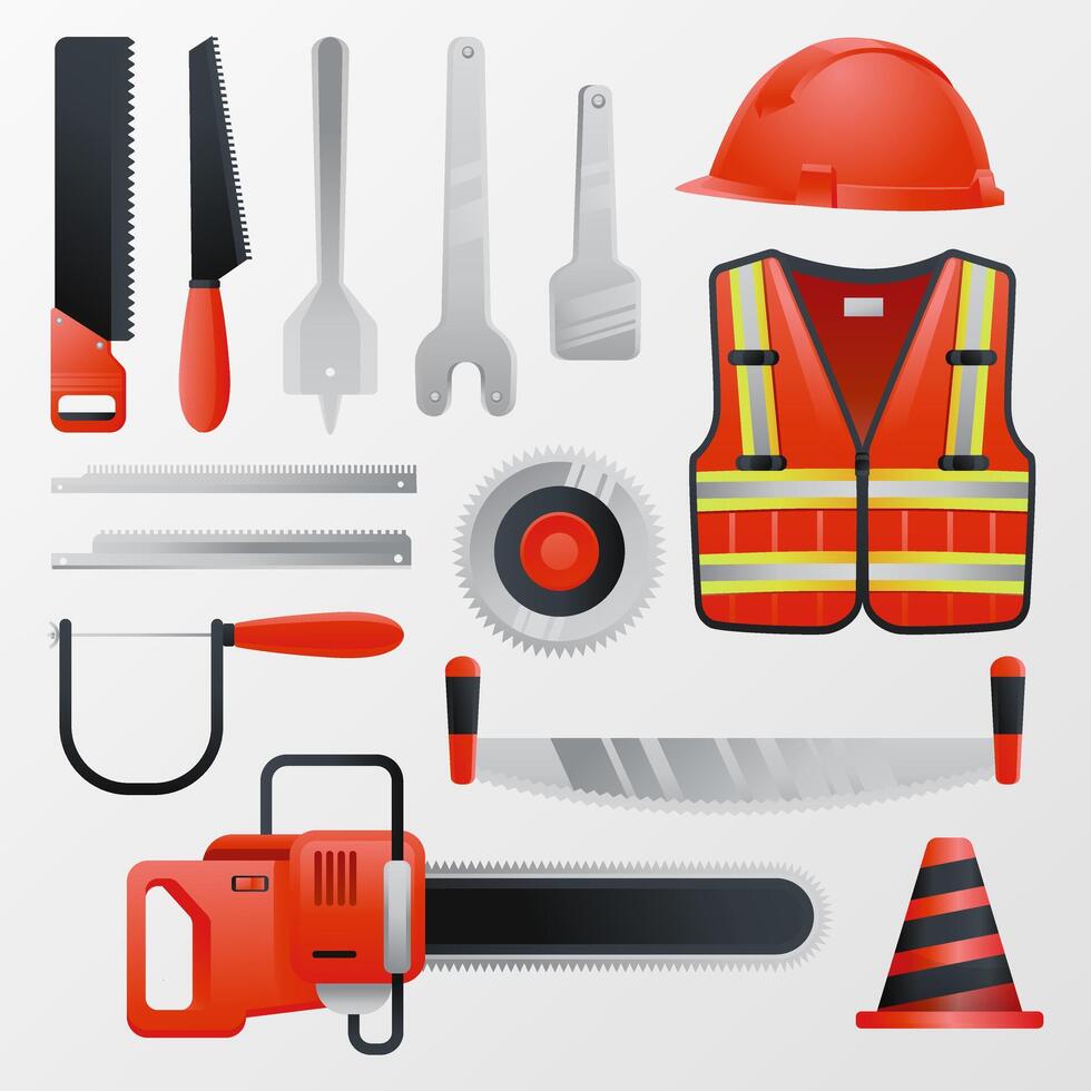 Antique Workshop Safety Gear Tools Set Isolated vector