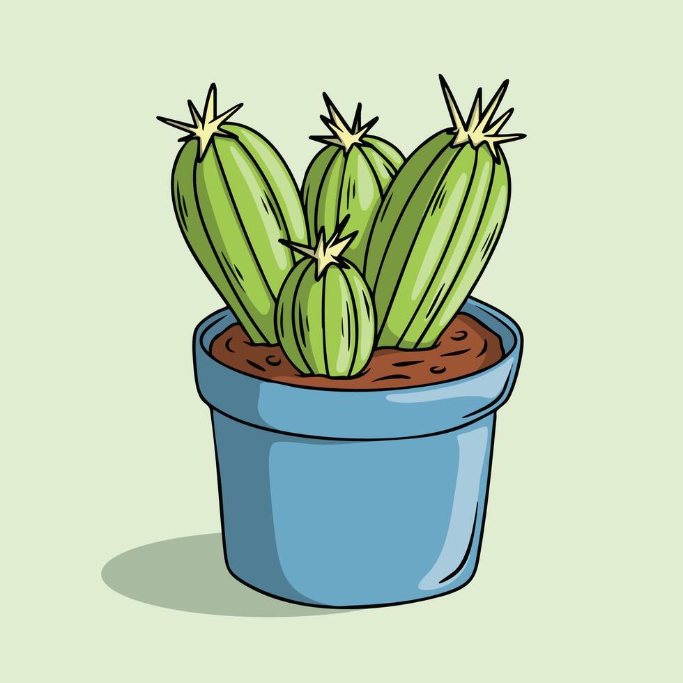 San Pedro Succulent in a Pot Handdrawn Illustration vector