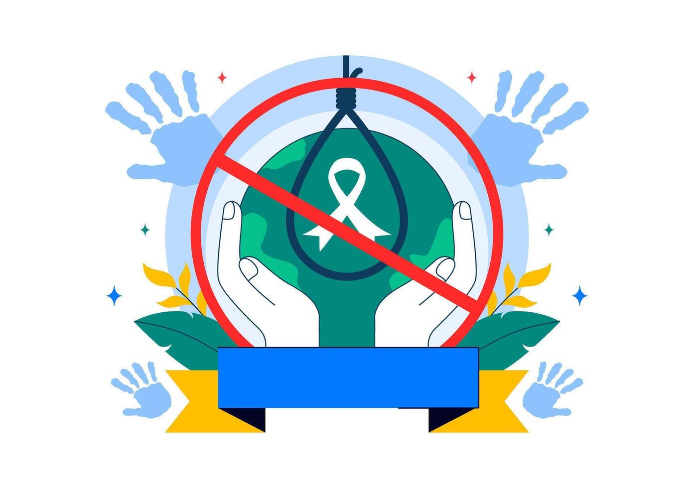 International Suicide Awareness Day Flat Showing Rope and Hands Offering Support and Life vector