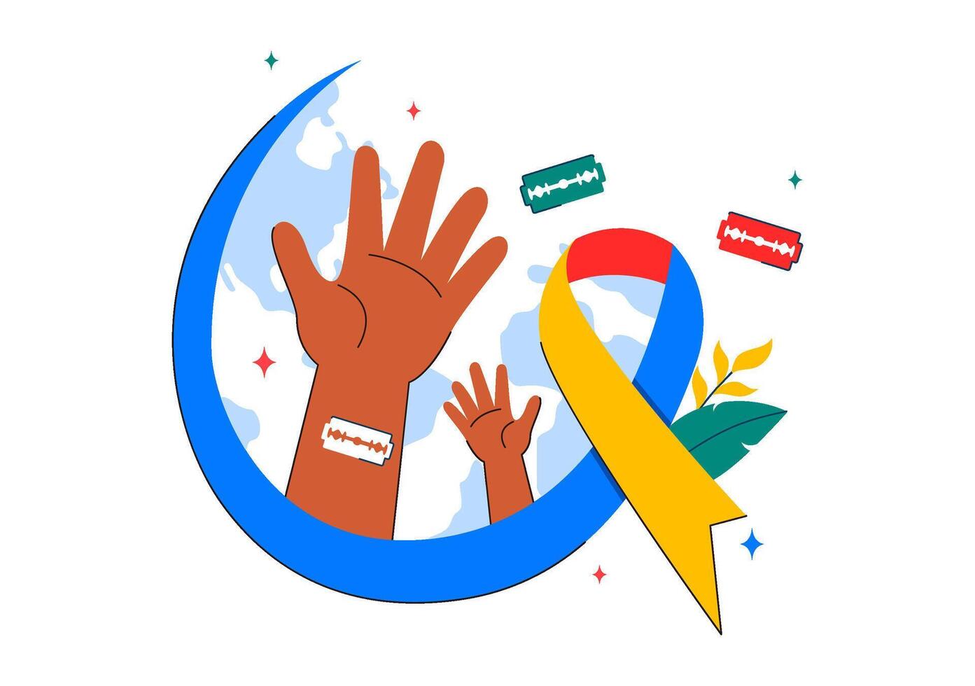 Illustration for World Suicide Prevention Day on September 10 with Rope and Hands Symbolizing Help and Support vector