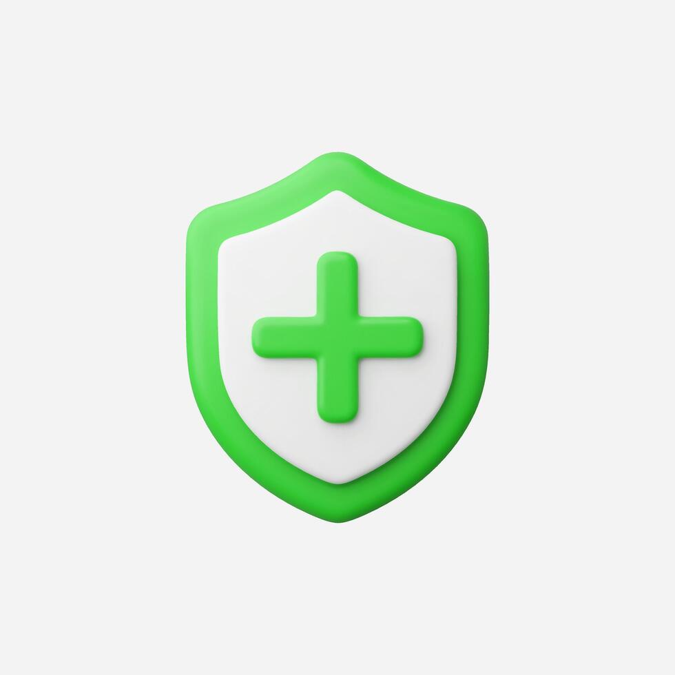 A green shield icon with a white cross, symbolizing health protection. vector