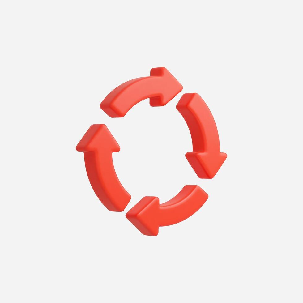 3D red circular arrows representing movement and flow. vector