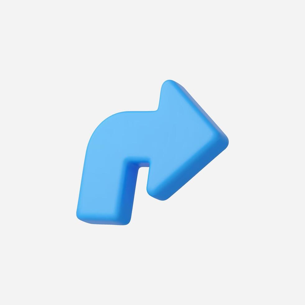 Stylish 3D blue arrow icon pointing right on a white background. vector