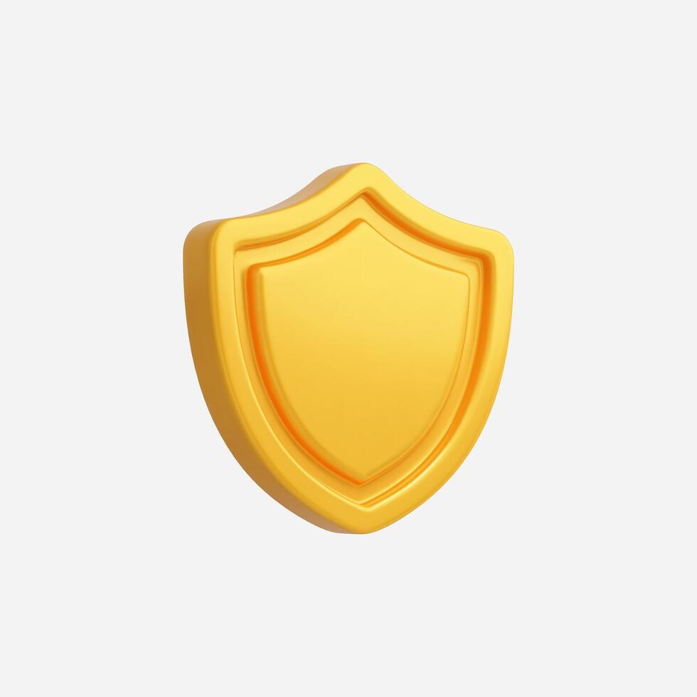 Bright yellow 3D shield icon representing security and protection. vector