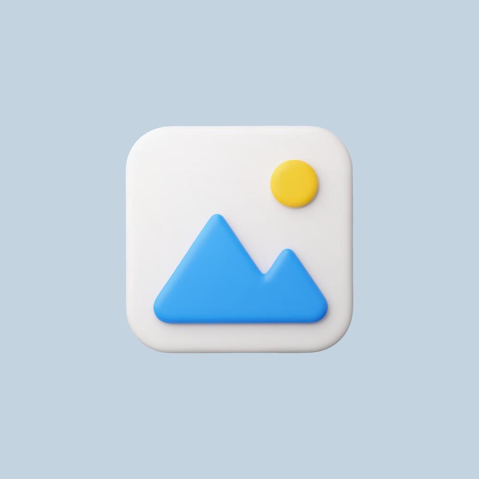 A minimalist icon with mountains and a sun on a soft blue background. vector