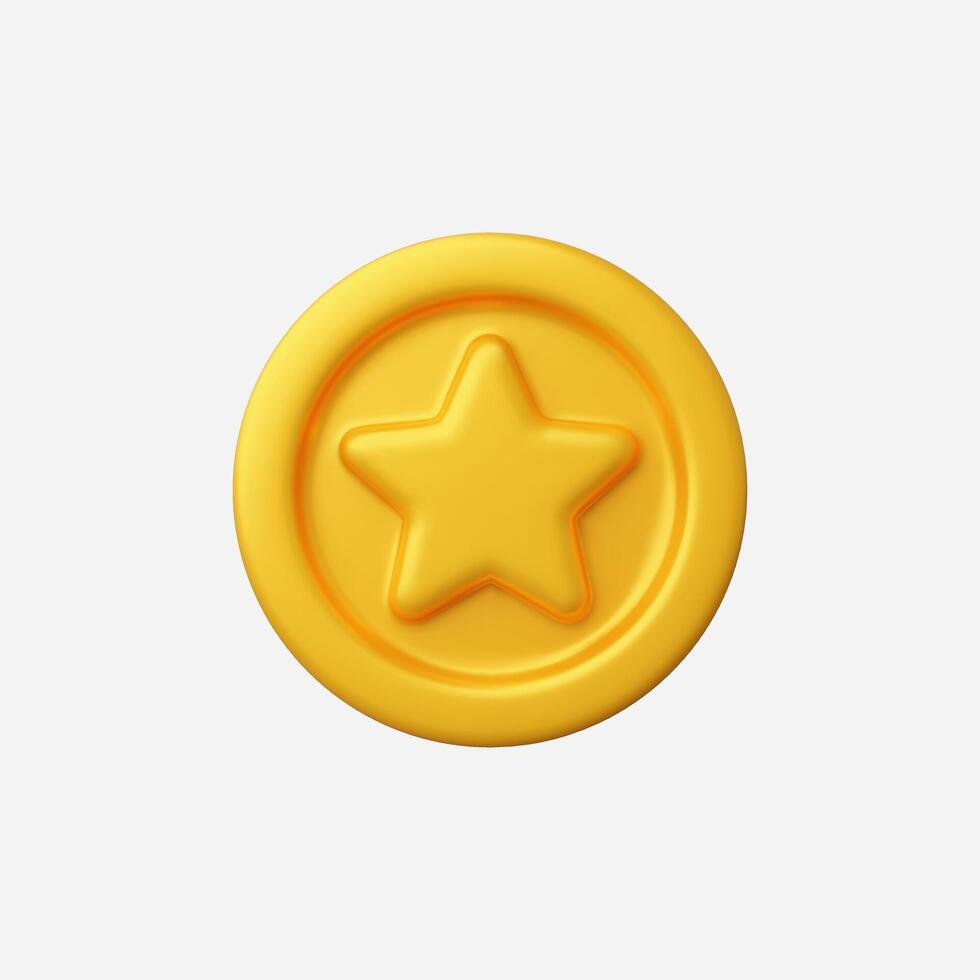 A glossy yellow coin with a star shape, symbolizing achievement and fun. vector
