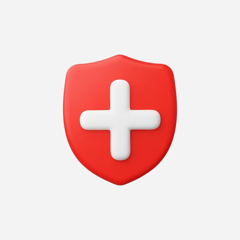 A red shield with a white medical cross, symbolizing protection. vector