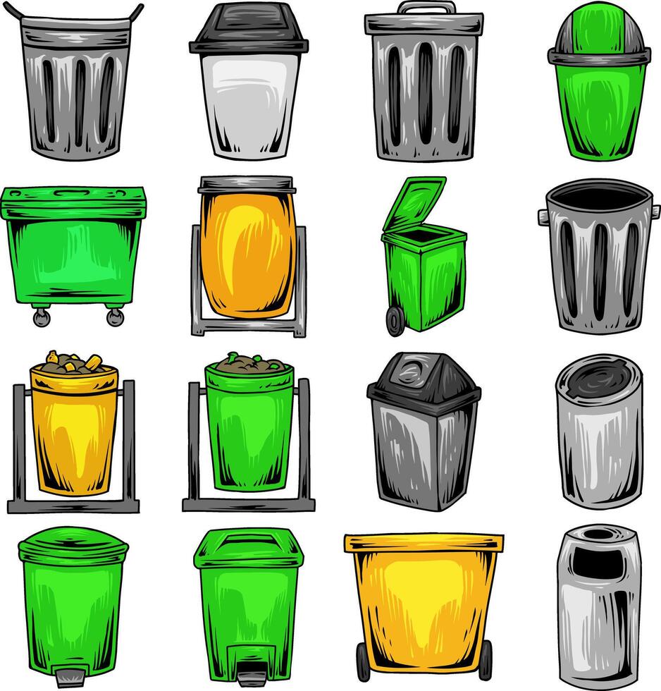 Trash Cans and Bins Set vector