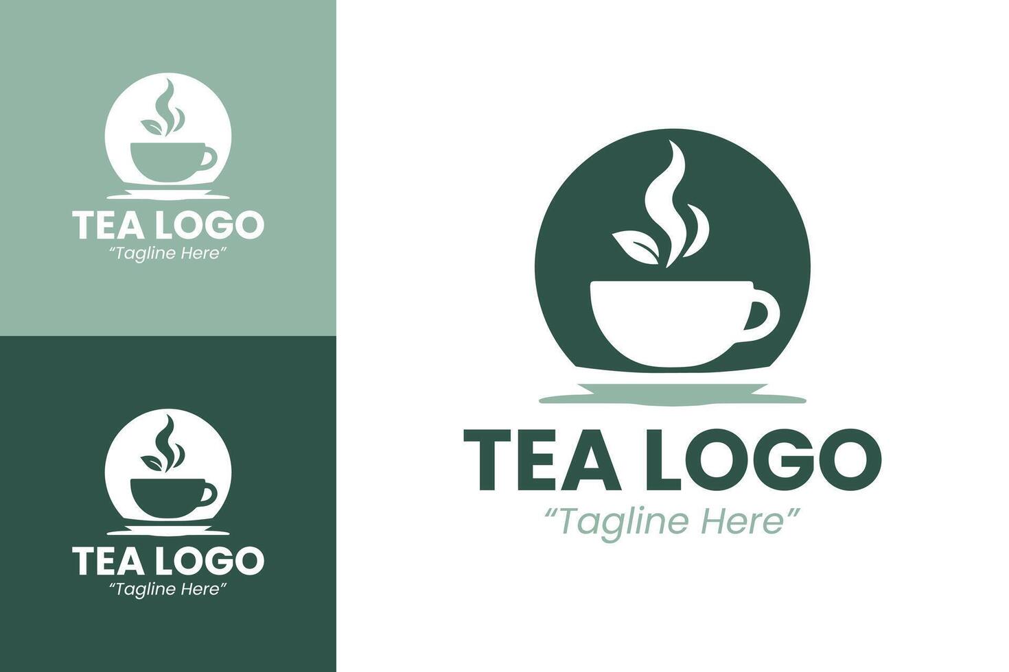 Professional Tea Logo in Green and White with Steam for Tea Brand Identity vector