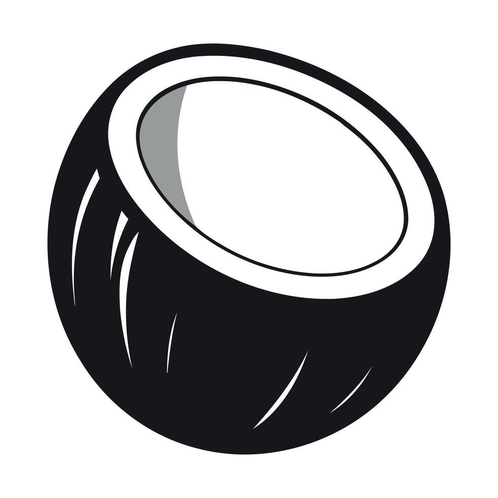 Half coconut icon black and white illustration vector