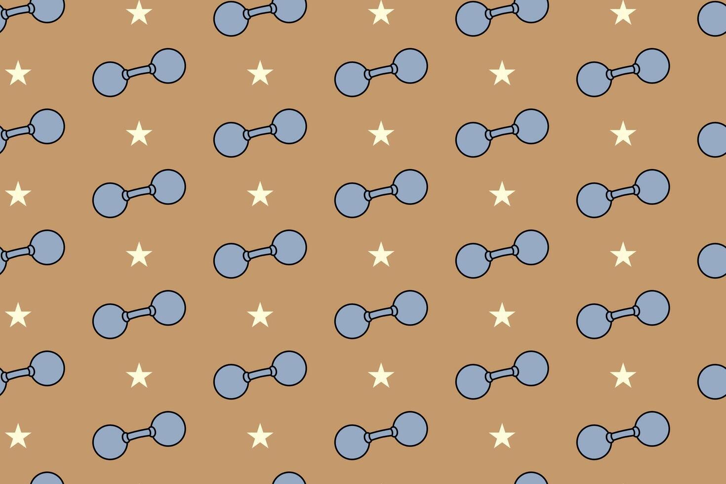 Dumbbell with star seamless pattern on tan background. Dumbbell colorful doodle pattern background. Dumbbell isolated motif wallpaper. Fitness, gym, weightlifting packaging and merchandise vector