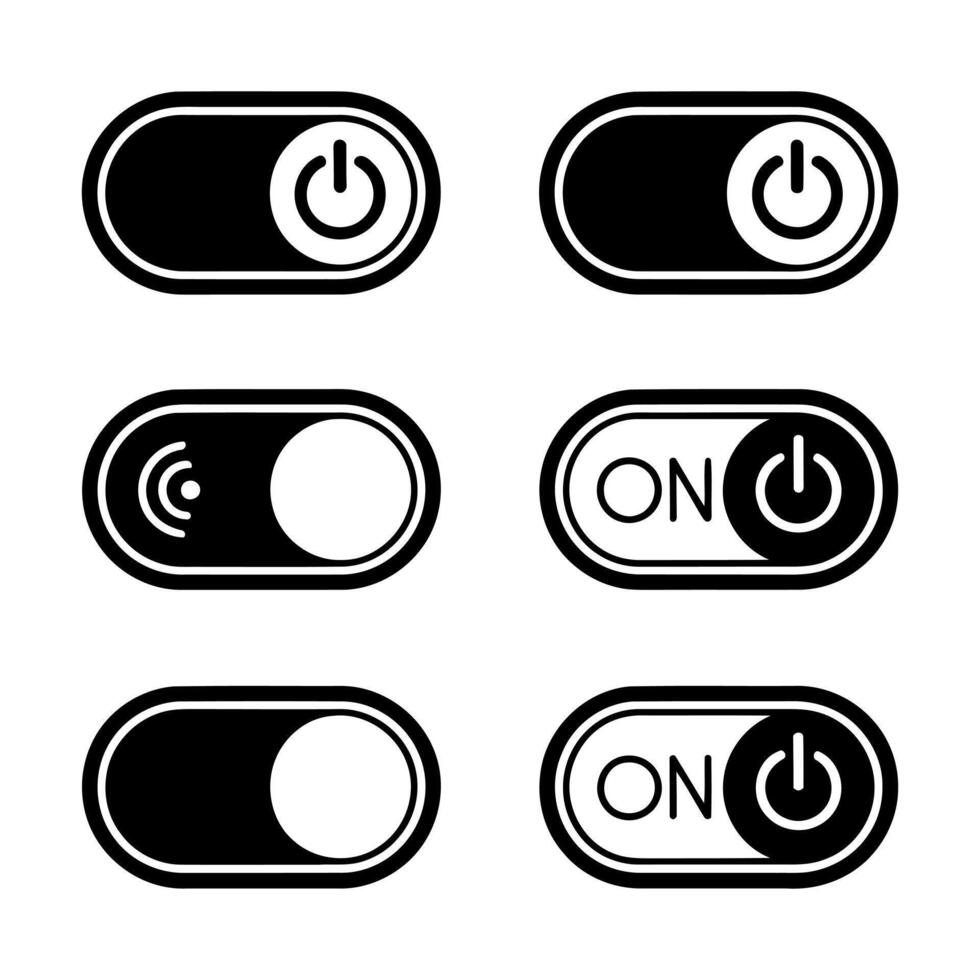 Collection of on off switch icons in black and white vector