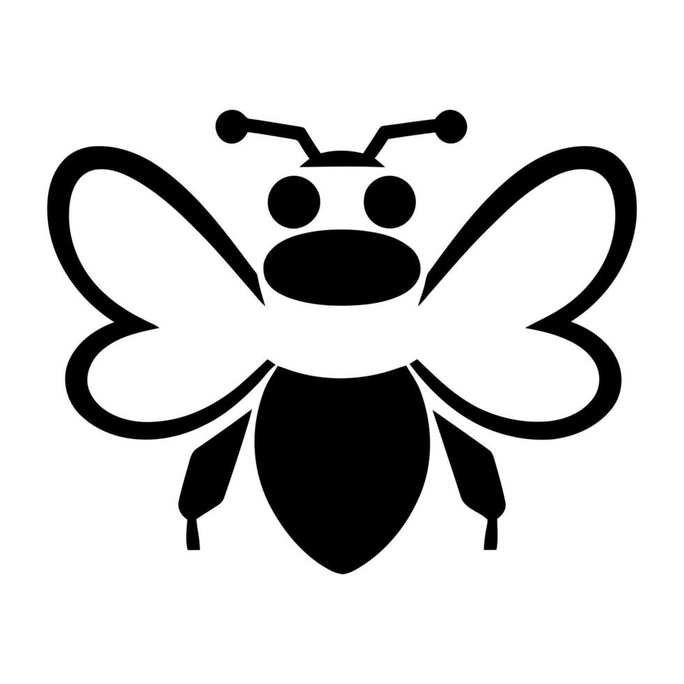 Simple black and white bee icon illustration vector