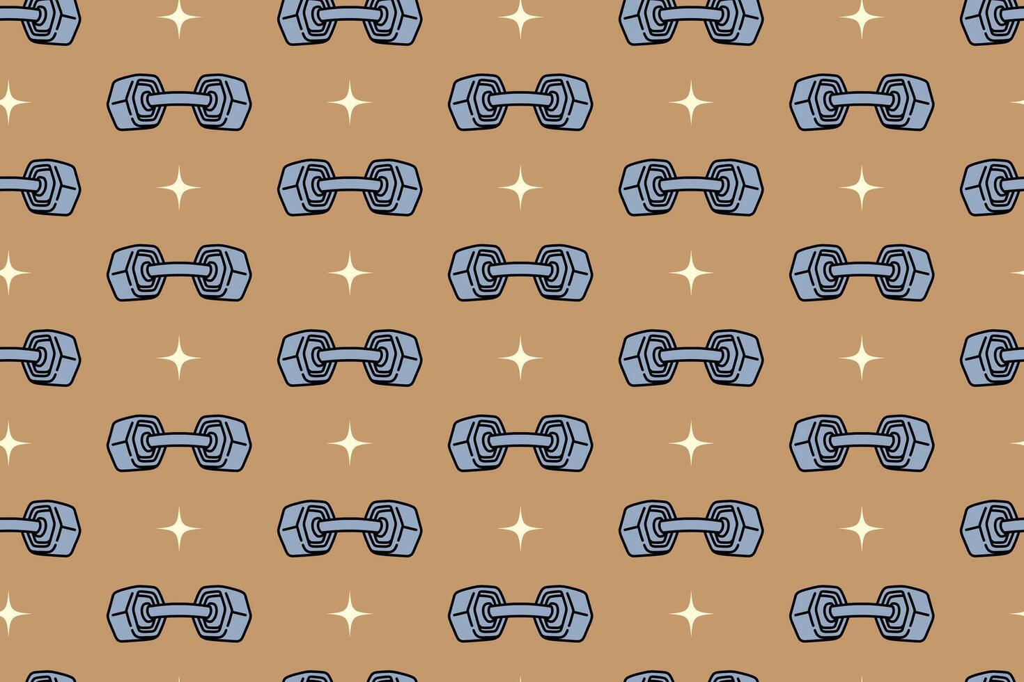 Dumbbell with light seamless pattern on tan background. Doodle dumbbell colorful pattern background. Dumbbell isolated motif wallpaper. Fitness, gym, weightlifting packaging and merchandise vector