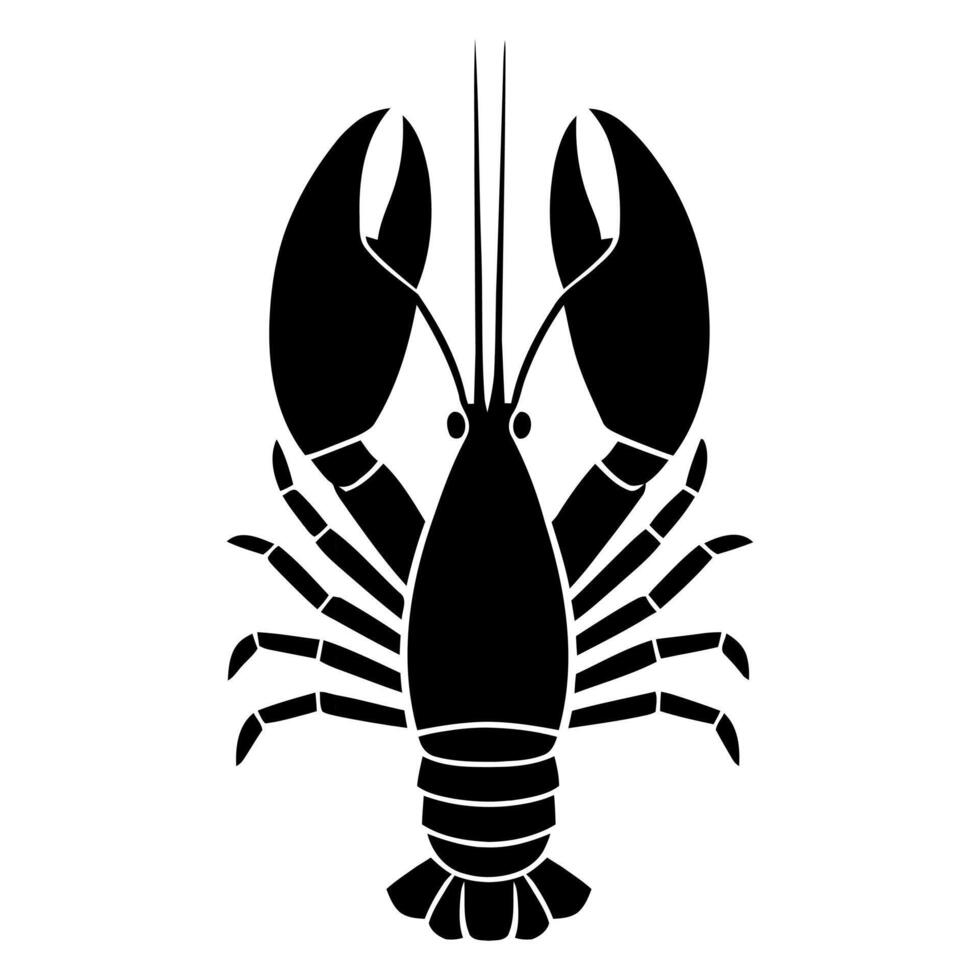 Black and white crayfish silhouette illustration vector