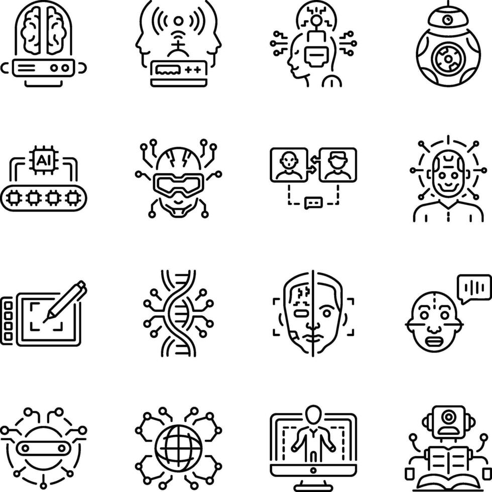 Set of 16 Ai Technology Linear Style Icons vector