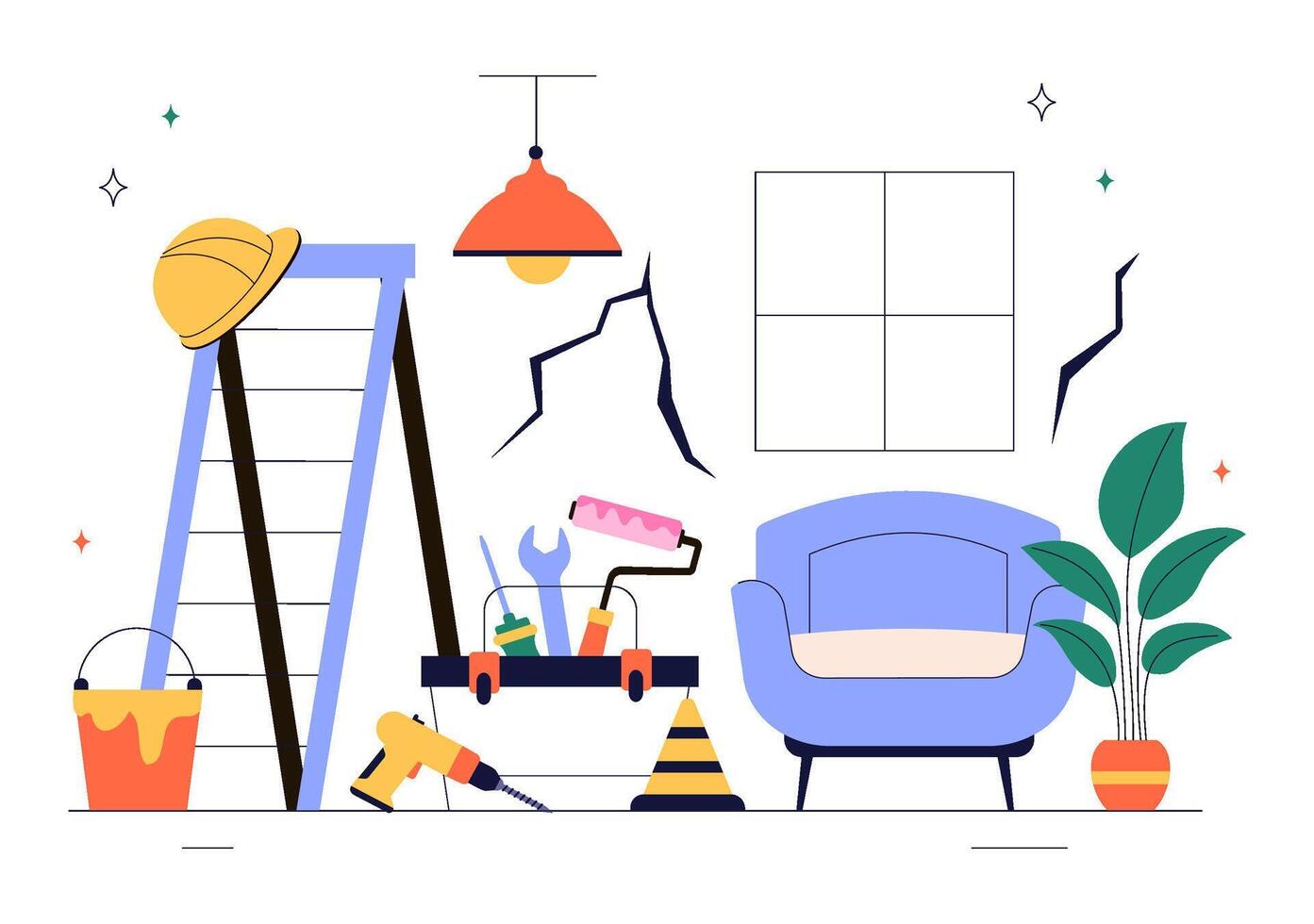 Home Repair and Remodeling Services Illustration with Building Activities vector