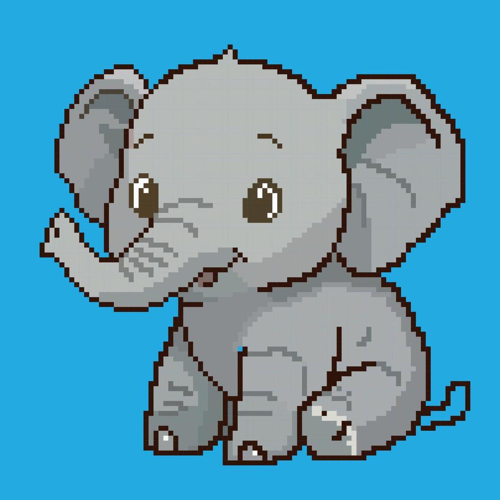 cute elephant pixel art vector