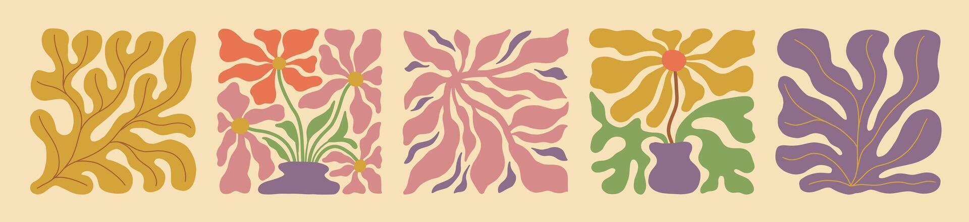 Abstract 70s floral wave illustration vector