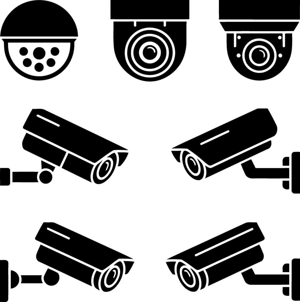 Collection of security camera icons black and white vector