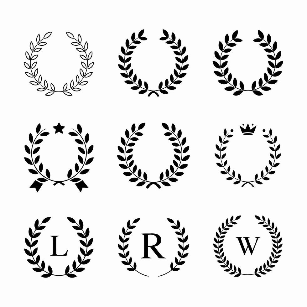 Nine variations of black laurel wreaths designs vector