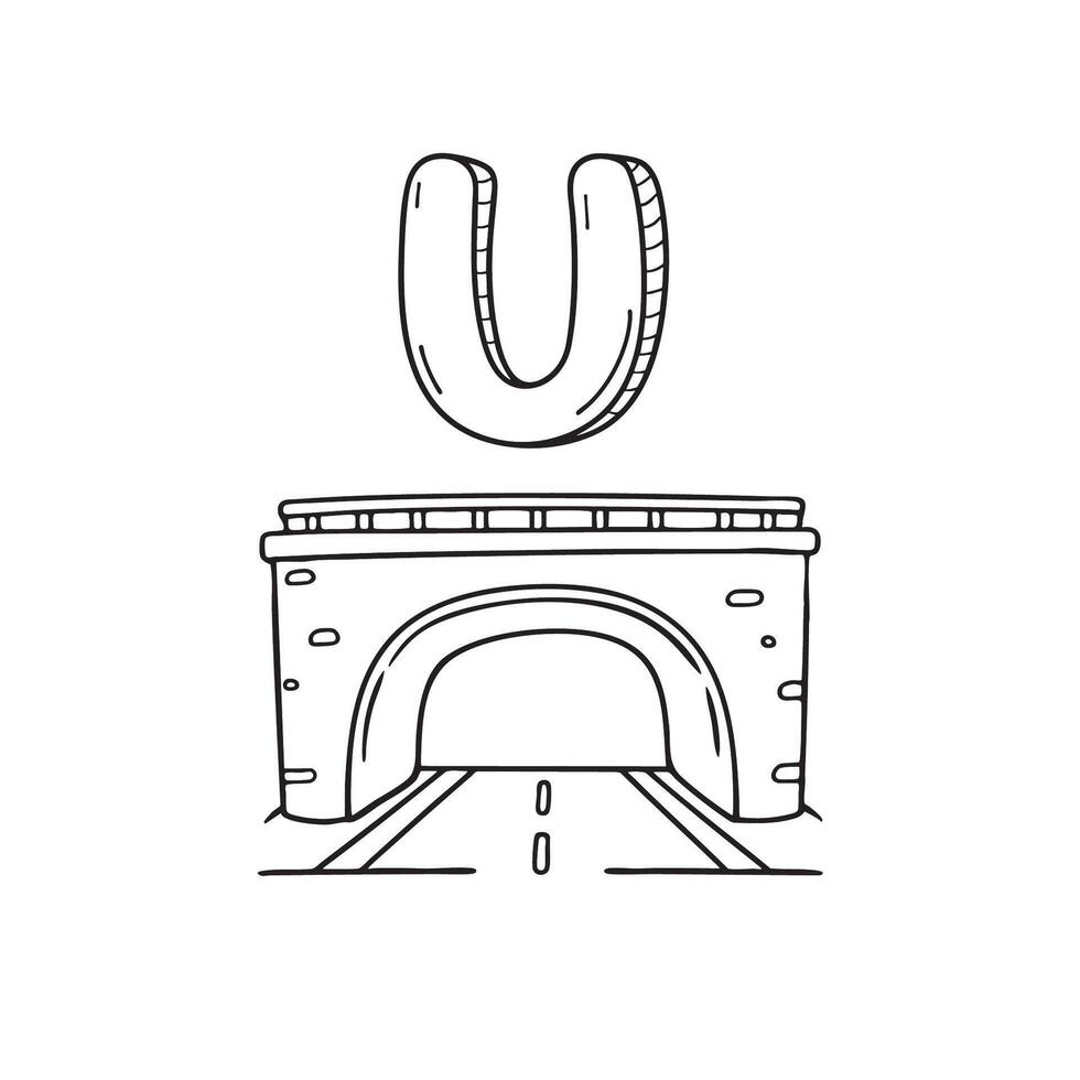 An Illustration of letter U above Underpass tunnel vector