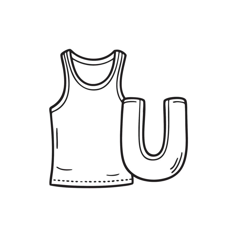 An Illustration of letter U next to Undershirt vector