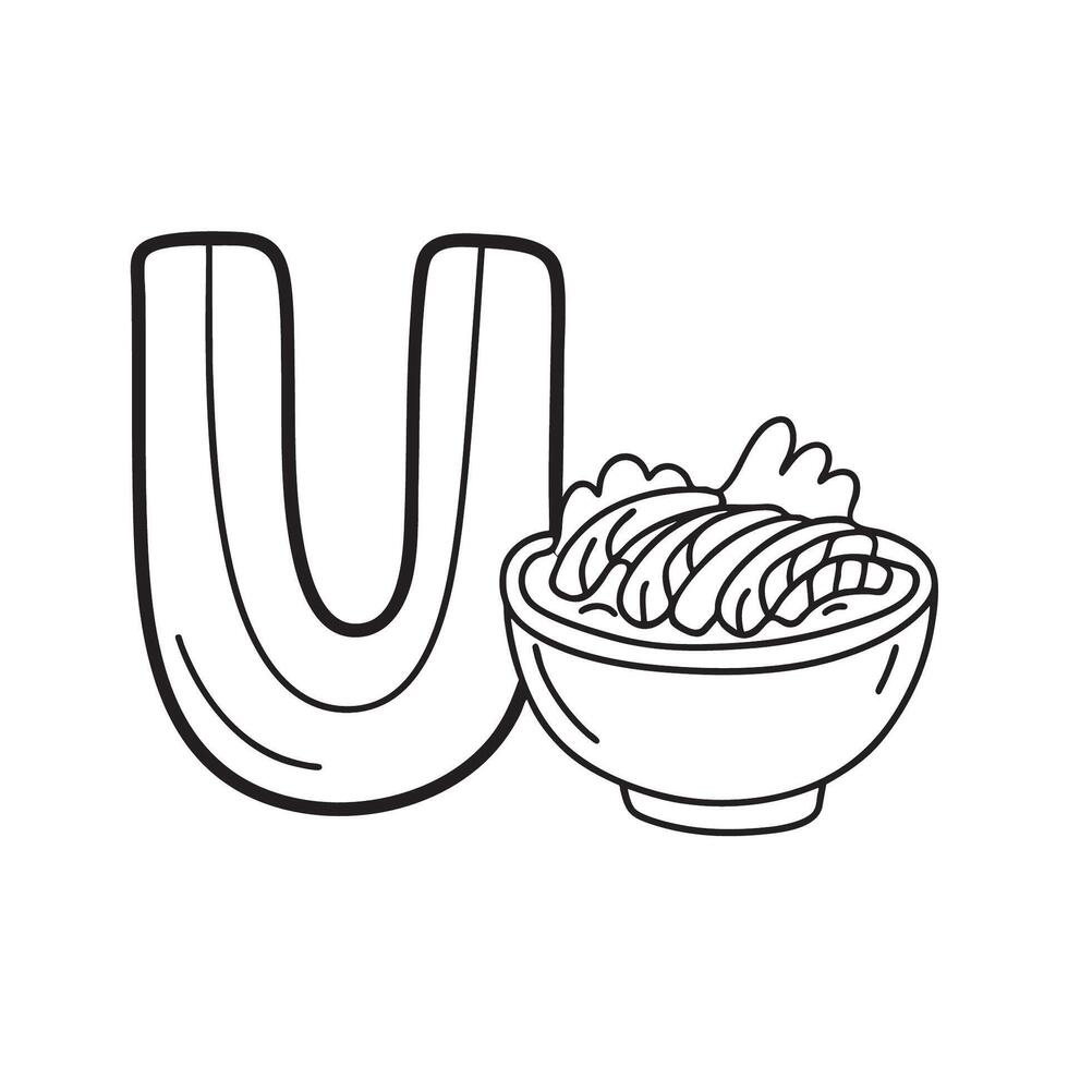 An Illustration of letter U next to Unagi bowl vector